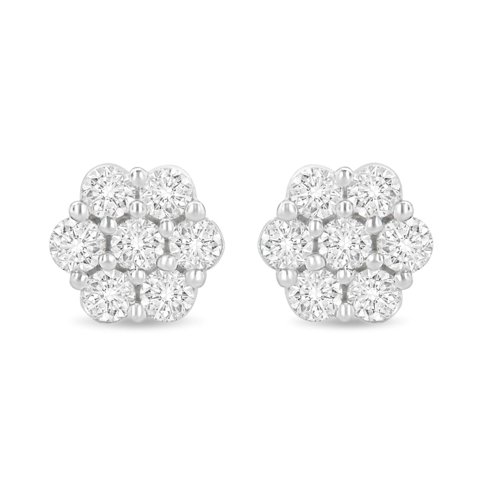 14K White Gold 1.0 Cttw Prong Set Round-Cut Diamond Floral Stud Earrings (H-I Color, I1-I2 Clarity) - LinkagejewelrydesignLinkagejewelrydesign