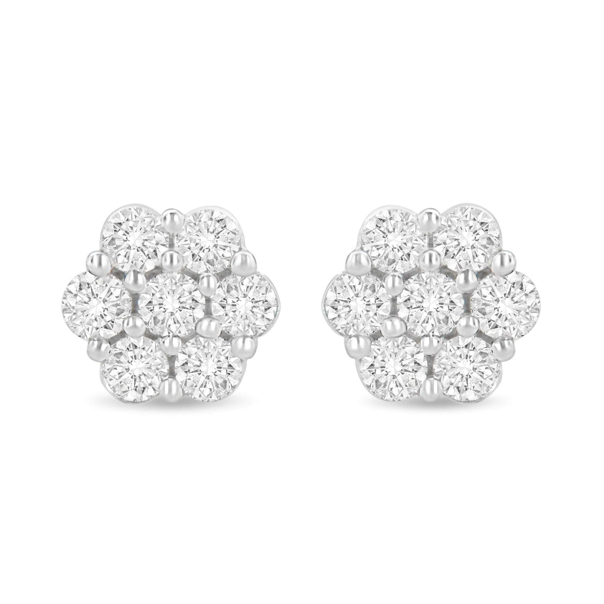 14K White Gold 1.0 Cttw Prong Set Round-Cut Diamond Floral Stud Earrings (H-I Color, I1-I2 Clarity) - LinkagejewelrydesignLinkagejewelrydesign