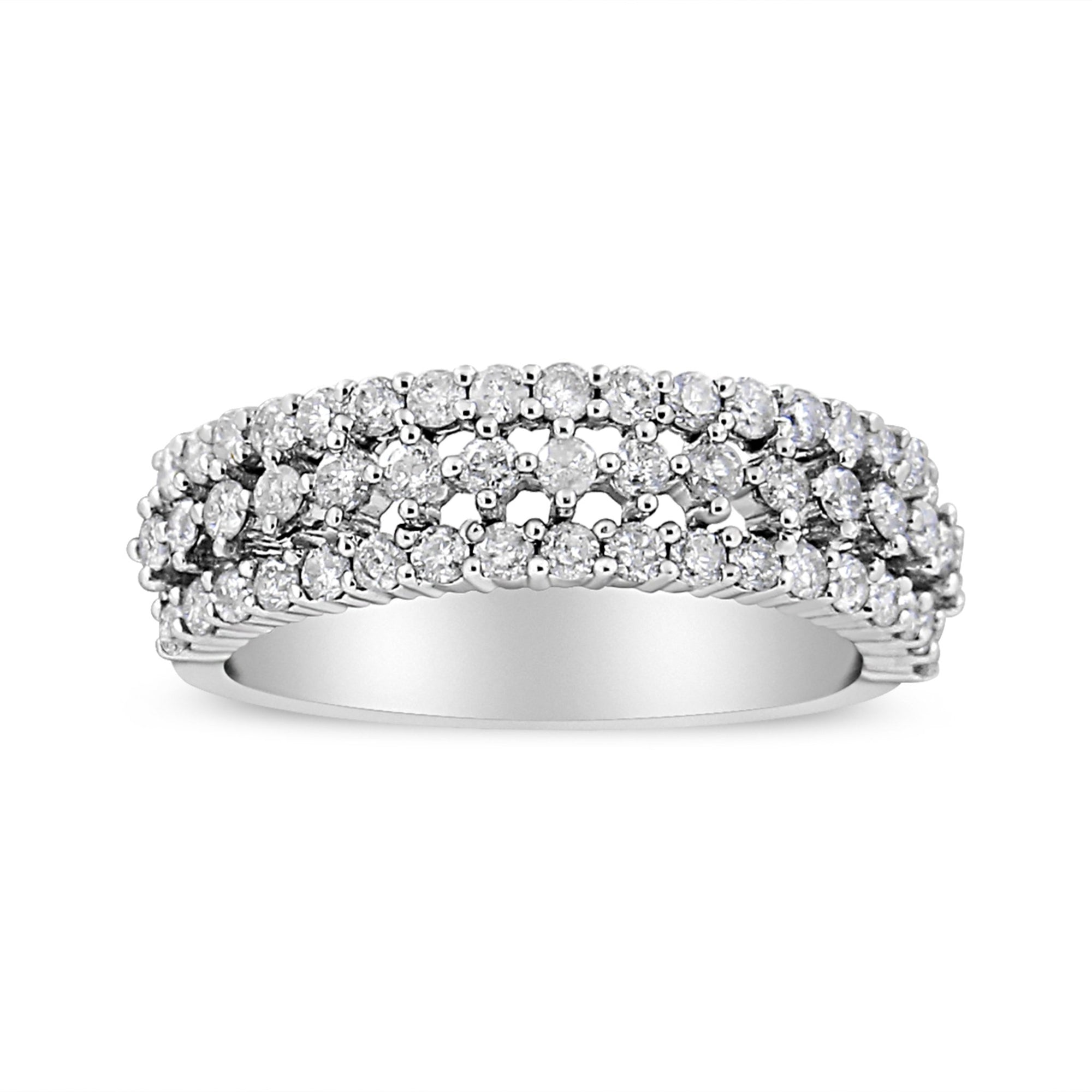 14K White Gold 1.0 Cttw Prong Set Round Diamond Split Shank Three Row Band Ring (H-I Color, I2-I3 Clarity) - Size 6 - LinkagejewelrydesignLinkagejewelrydesign