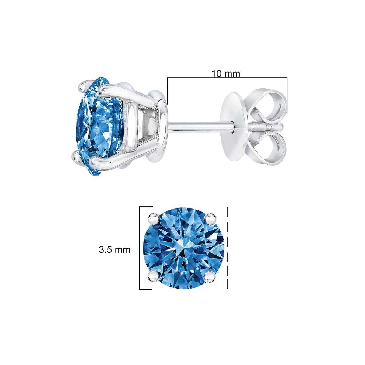 14K White Gold 1.0 Cttw Round Brilliant Cut Lab Grown Blue Diamond 4-Prong Classic Solitaire Stud Earrings (Blue Color, VVS2-VS1 Clarity) - LinkagejewelrydesignLinkagejewelrydesign