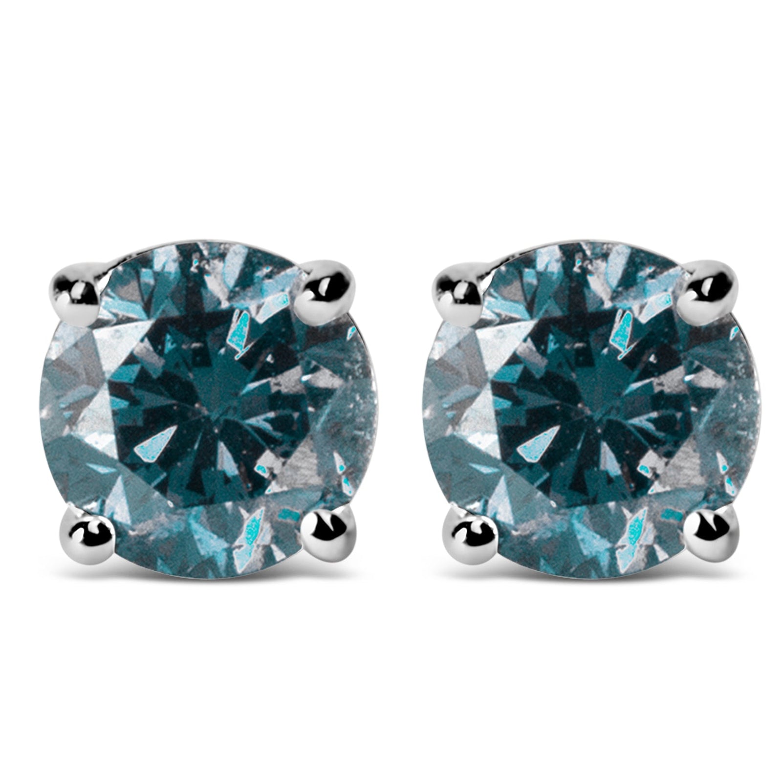 14K White Gold 1.0 Cttw Round Brilliant Cut Lab Grown Blue Diamond 4-Prong Classic Solitaire Stud Earrings (Blue Color, VVS2-VS1 Clarity) - LinkagejewelrydesignLinkagejewelrydesign