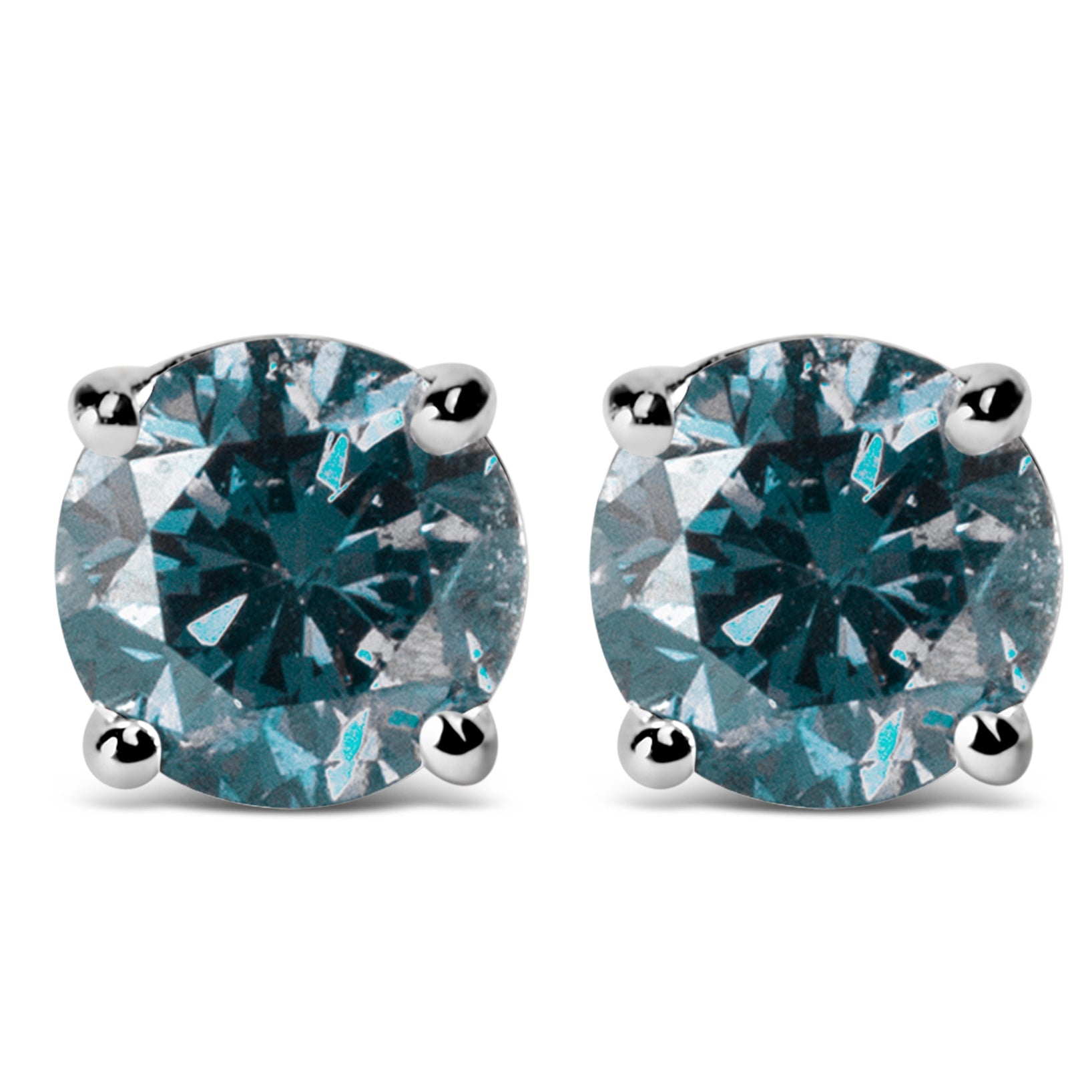 14K White Gold 1.0 Cttw Round Brilliant Cut Lab Grown Blue Diamond 4-Prong Classic Solitaire Stud Earrings (Blue Color, VVS2-VS1 Clarity) - LinkagejewelrydesignLinkagejewelrydesign