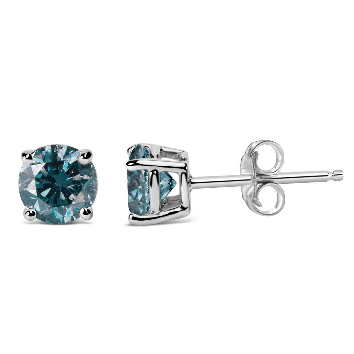 14K White Gold 1.0 Cttw Round Brilliant Cut Lab Grown Blue Diamond 4-Prong Classic Solitaire Stud Earrings (Blue Color, VVS2-VS1 Clarity) - LinkagejewelrydesignLinkagejewelrydesign