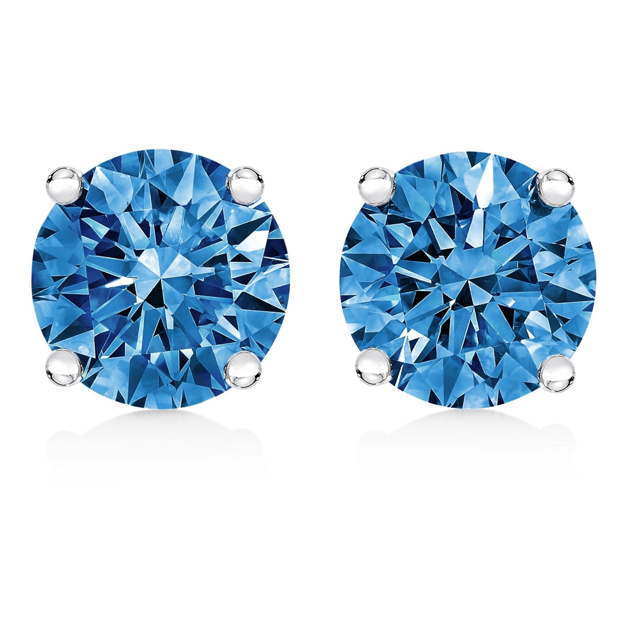 14K White Gold 1.0 Cttw Round Brilliant Cut Lab Grown Blue Diamond 4-Prong Classic Solitaire Stud Earrings (Blue Color, VVS2-VS1 Clarity) - LinkagejewelrydesignLinkagejewelrydesign