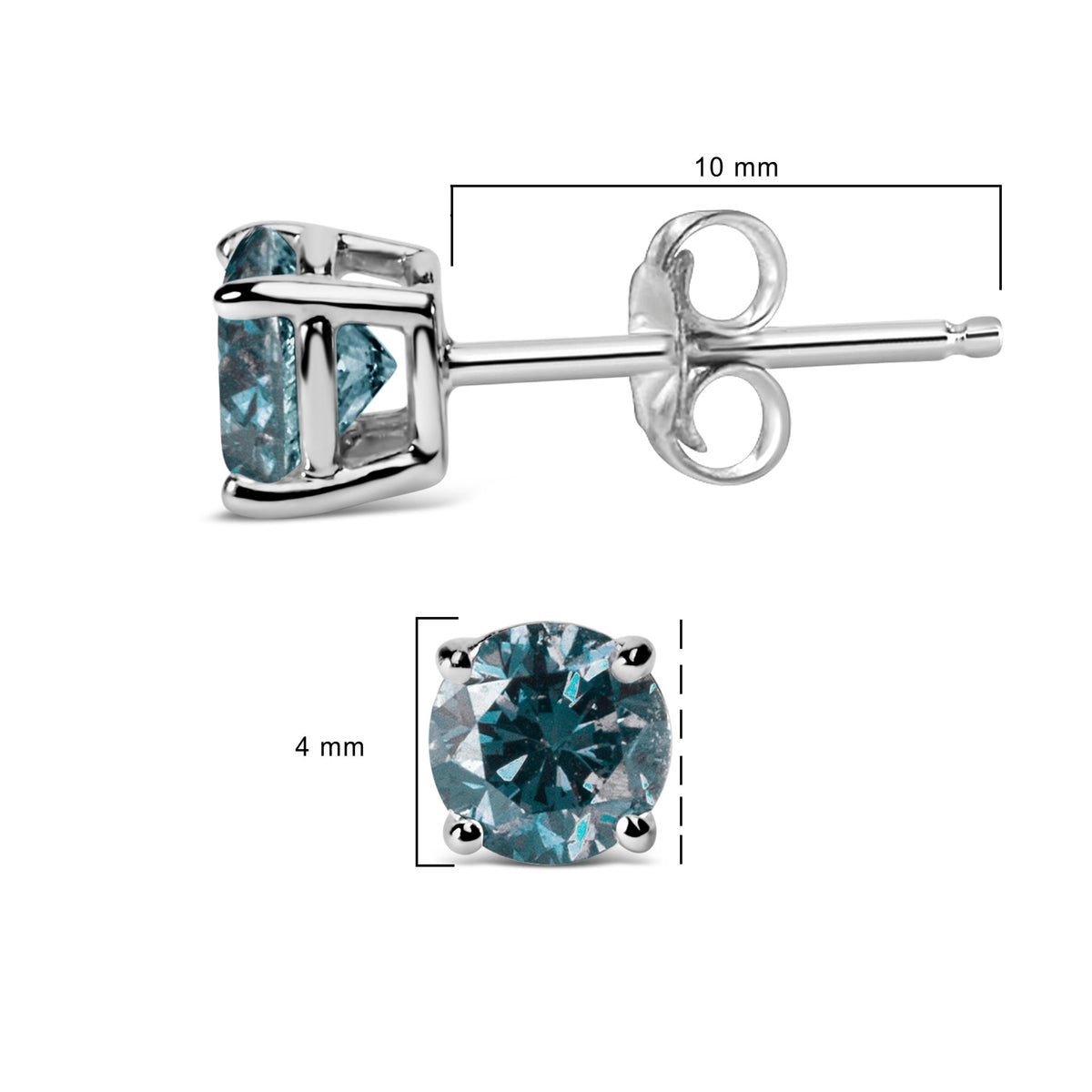 14K White Gold 1.0 Cttw Round Brilliant Cut Lab Grown Blue Diamond 4-Prong Classic Solitaire Stud Earrings (Blue Color, VVS2-VS1 Clarity) - LinkagejewelrydesignLinkagejewelrydesign