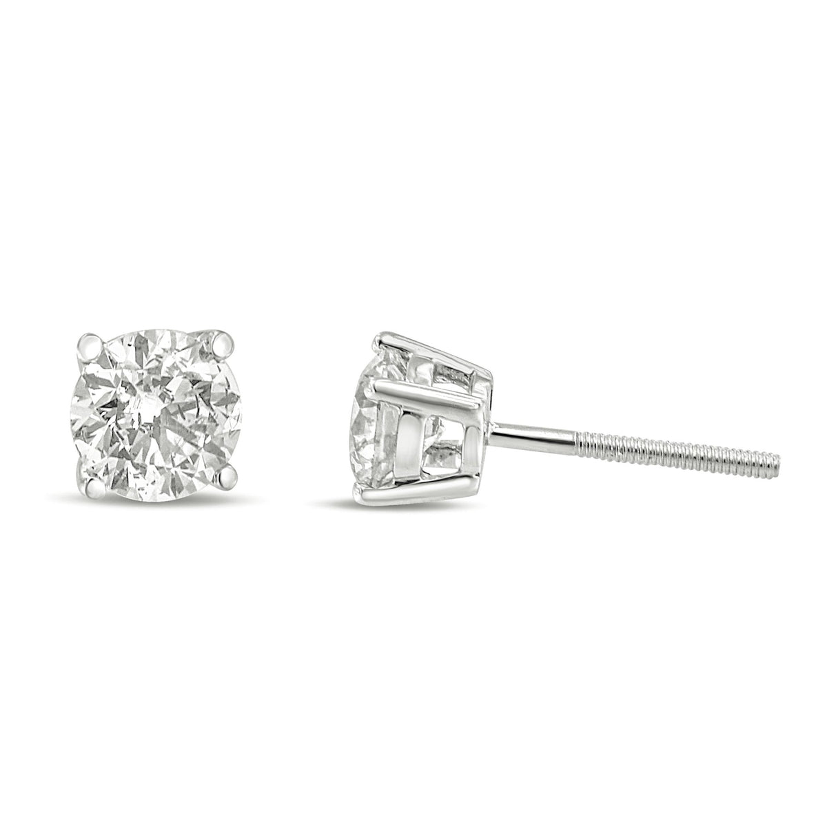 14K White Gold 1.0 Cttw Round Brilliant Cut Lab Grown White Diamond 4-Prong Classic Solitaire Stud Earrings (G-H Color, VS1-VS2 Clarity) - LinkagejewelrydesignLinkagejewelrydesign