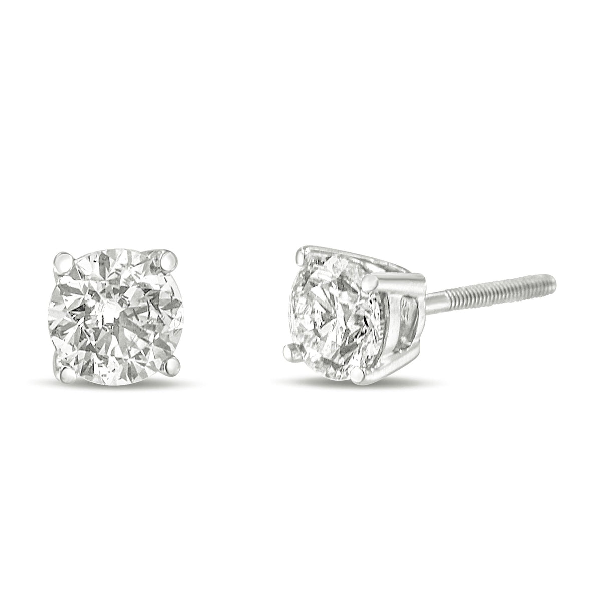 14K White Gold 1.0 Cttw Round Brilliant Cut Lab Grown White Diamond 4-Prong Classic Solitaire Stud Earrings (G-H Color, VS1-VS2 Clarity) - LinkagejewelrydesignLinkagejewelrydesign