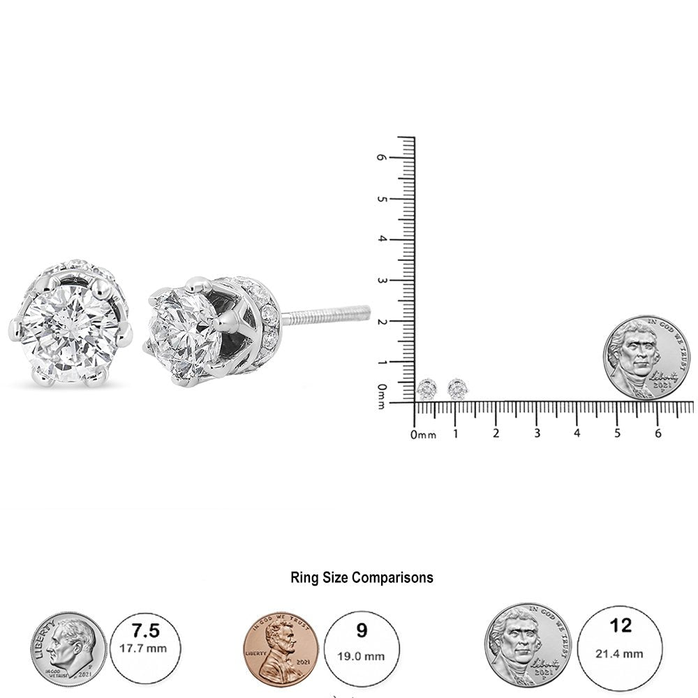 14K White Gold 1.0 Cttw Round Cut Prong-Set Diamond Crown Stud Earring (I-J Color, I1-I2 Clarity) - LinkagejewelrydesignLinkagejewelrydesign