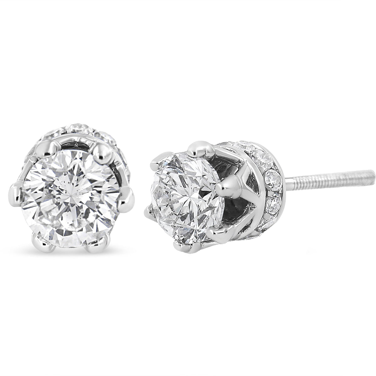 14K White Gold 1.0 Cttw Round Cut Prong-Set Diamond Crown Stud Earring (I-J Color, I1-I2 Clarity) - LinkagejewelrydesignLinkagejewelrydesign