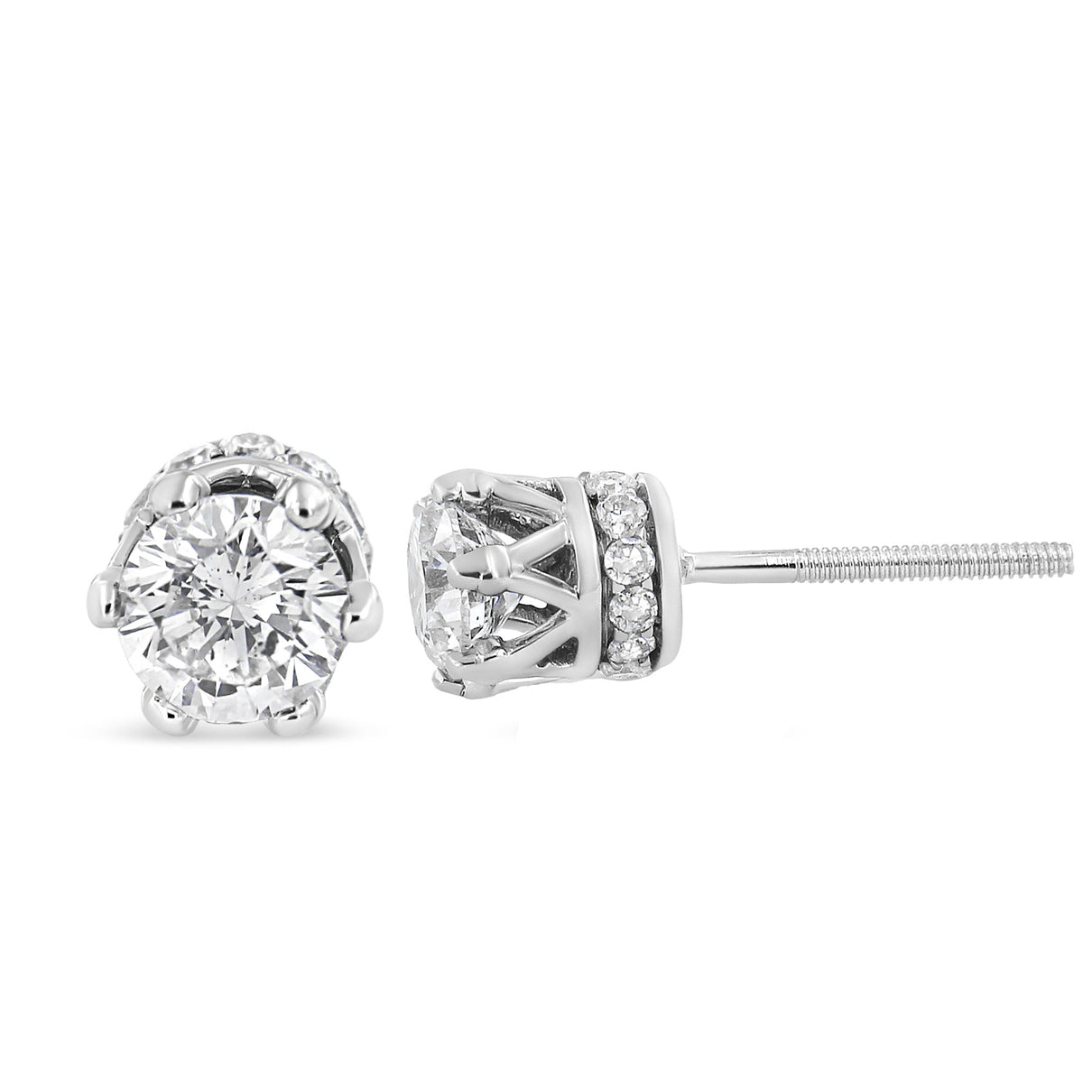 14K White Gold 1.0 Cttw Round Cut Prong-Set Diamond Crown Stud Earring (I-J Color, I1-I2 Clarity) - LinkagejewelrydesignLinkagejewelrydesign
