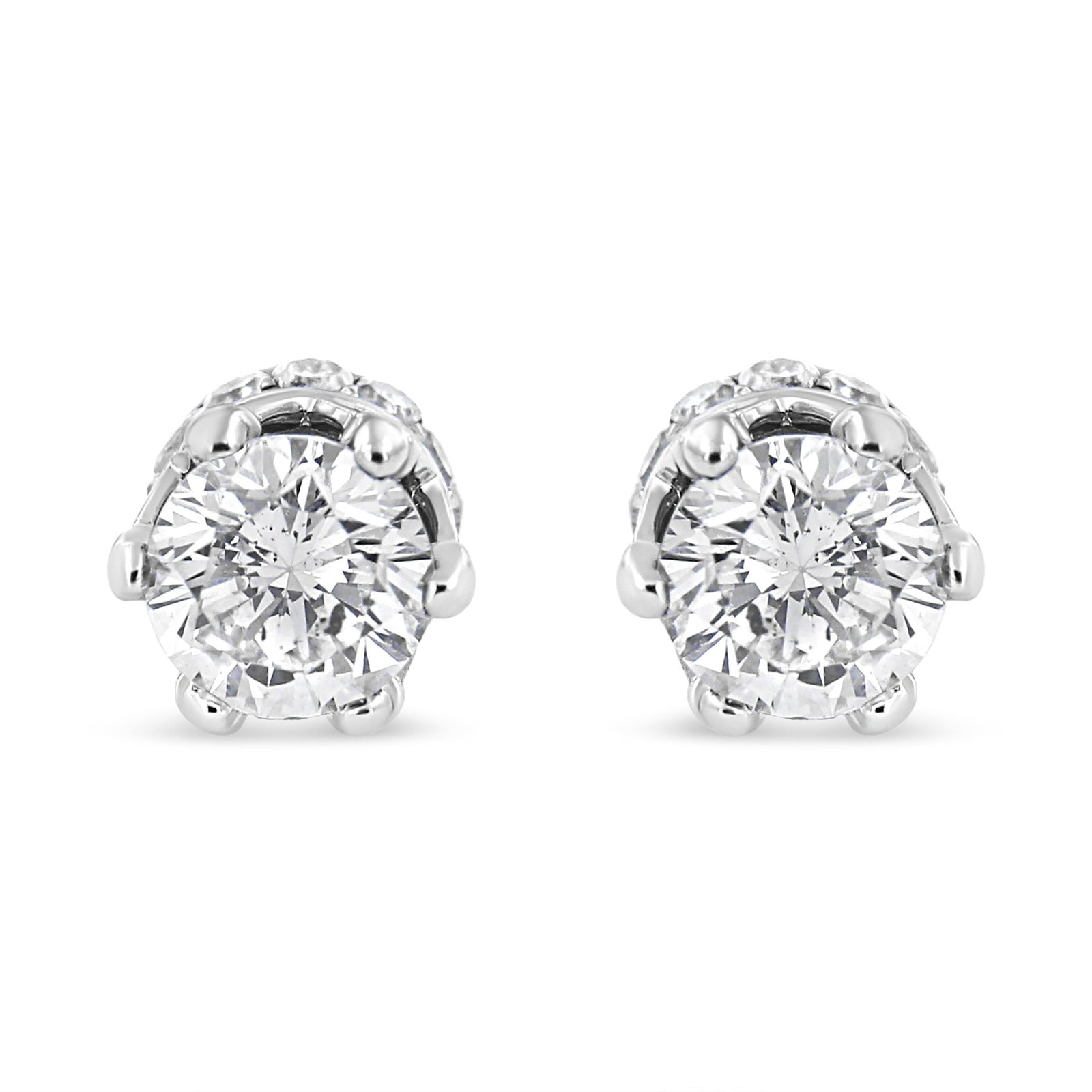 14K White Gold 1.0 Cttw Round Cut Prong-Set Diamond Crown Stud Earring (I-J Color, I1-I2 Clarity) - LinkagejewelrydesignLinkagejewelrydesign