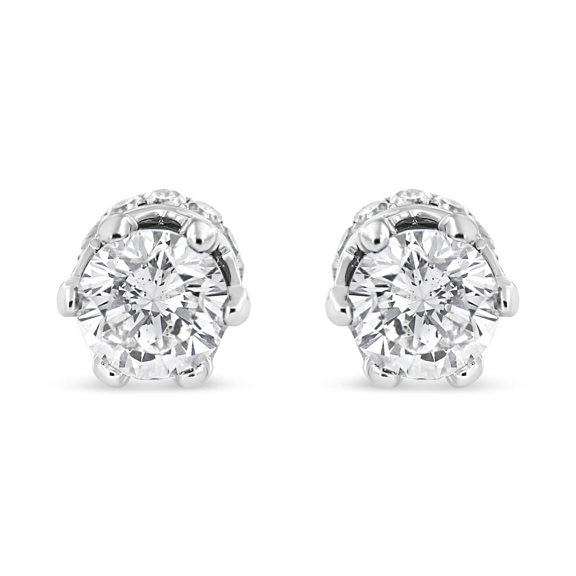 14K White Gold 1.0 Cttw Round Cut Prong-Set Diamond Crown Stud Earring (I-J Color, I1-I2 Clarity) - LinkagejewelrydesignLinkagejewelrydesign