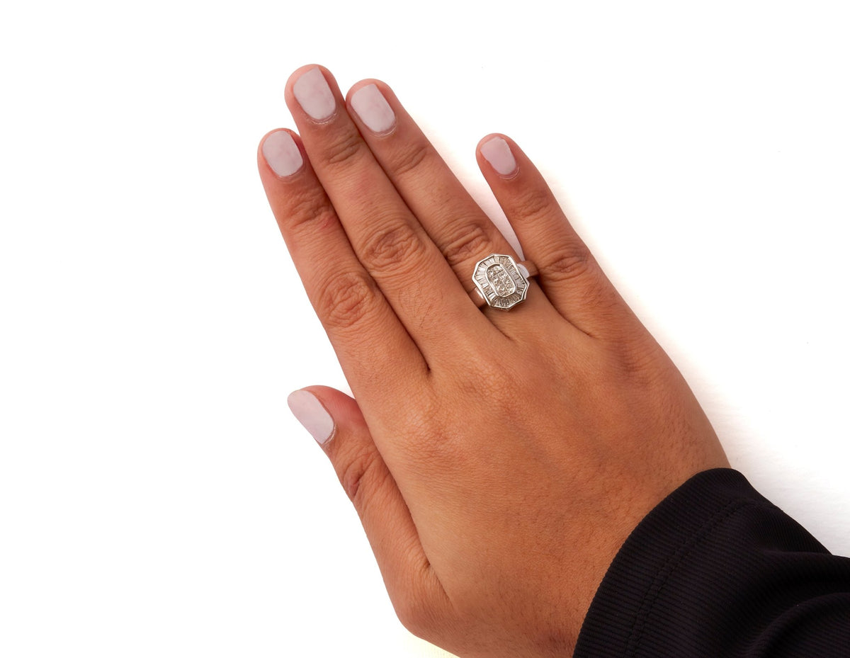 14K White Gold 1.00 Cttw Baguette and Princess-Cut Diamond Cocktail Art Deco Style Ring (H-I Color, SI1-SI2 Clarity) - Size 7 - LinkagejewelrydesignLinkagejewelrydesign