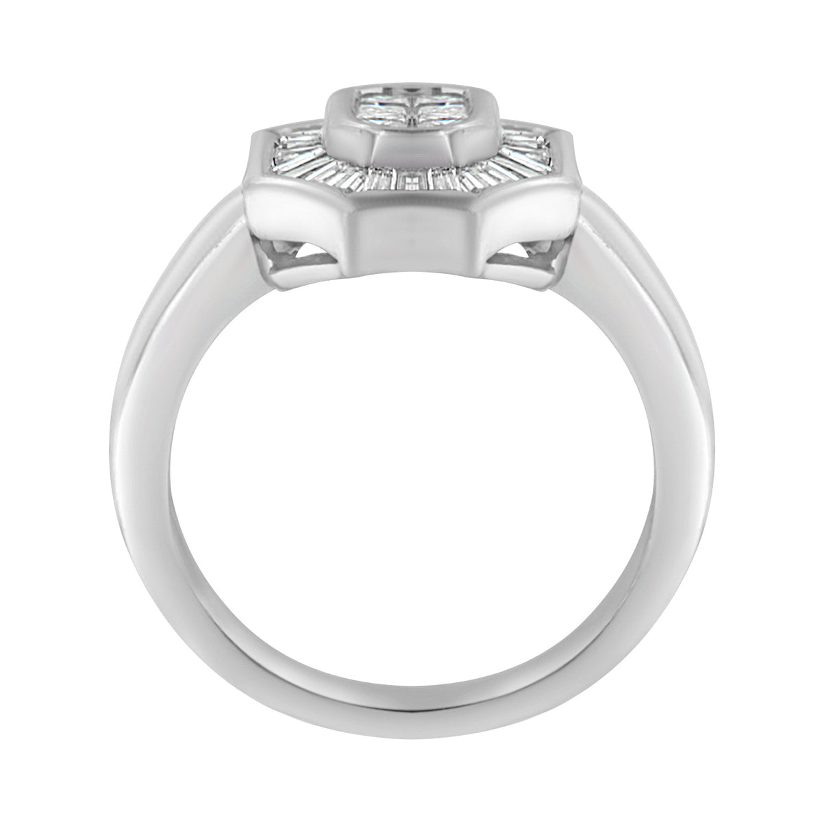14K White Gold 1.00 Cttw Baguette and Princess-Cut Diamond Cocktail Art Deco Style Ring (H-I Color, SI1-SI2 Clarity) - Size 7 - LinkagejewelrydesignLinkagejewelrydesign