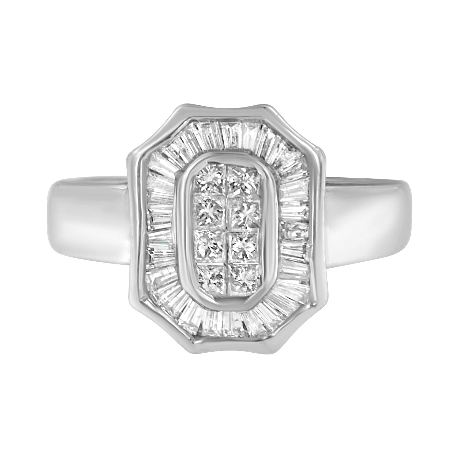 14K White Gold 1.00 Cttw Baguette and Princess-Cut Diamond Cocktail Art Deco Style Ring (H-I Color, SI1-SI2 Clarity) - Size 7 - LinkagejewelrydesignLinkagejewelrydesign