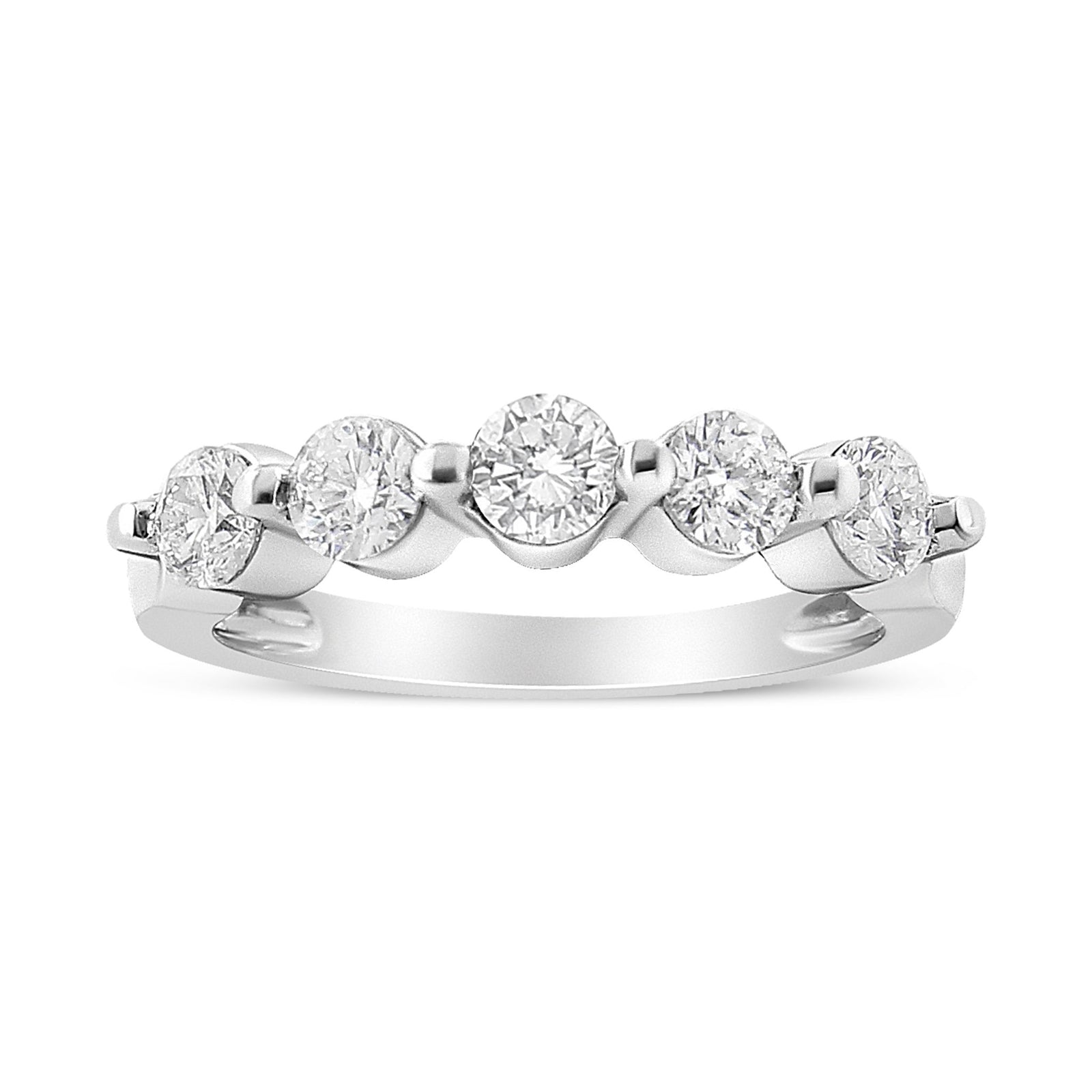 14K White Gold 1.00 Cttw Brilliant Round Cut Diamond 5-Stone Band Ring (H-I Color, SI2-I1 Clarity) - Ring Size 7 - LinkagejewelrydesignLinkagejewelrydesign