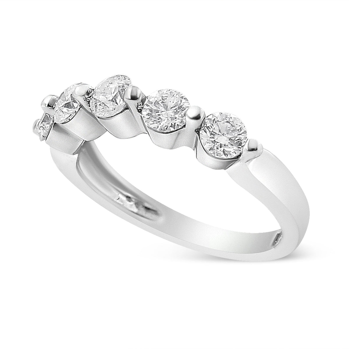 14K White Gold 1.00 Cttw Brilliant Round Cut Diamond 5-Stone Band Ring (H-I Color, SI2-I1 Clarity) - Ring Size 7 - LinkagejewelrydesignLinkagejewelrydesign