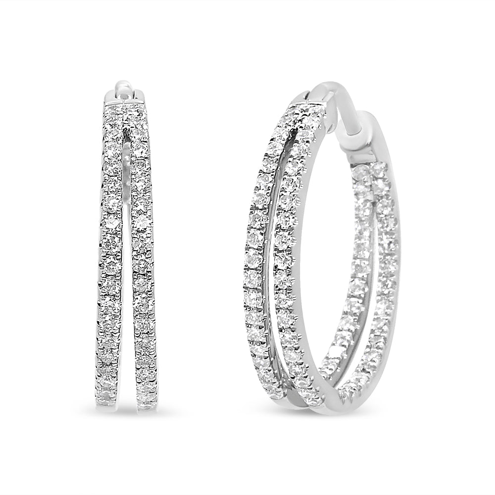 14K White Gold 1.00 Cttw Diamond Inside Out Double Row Split Criss Cross 3/4&quot; Inch Hoop Earrings (F-G Color, SI1-SI2 Clarity) - LinkagejewelrydesignLinkagejewelrydesign