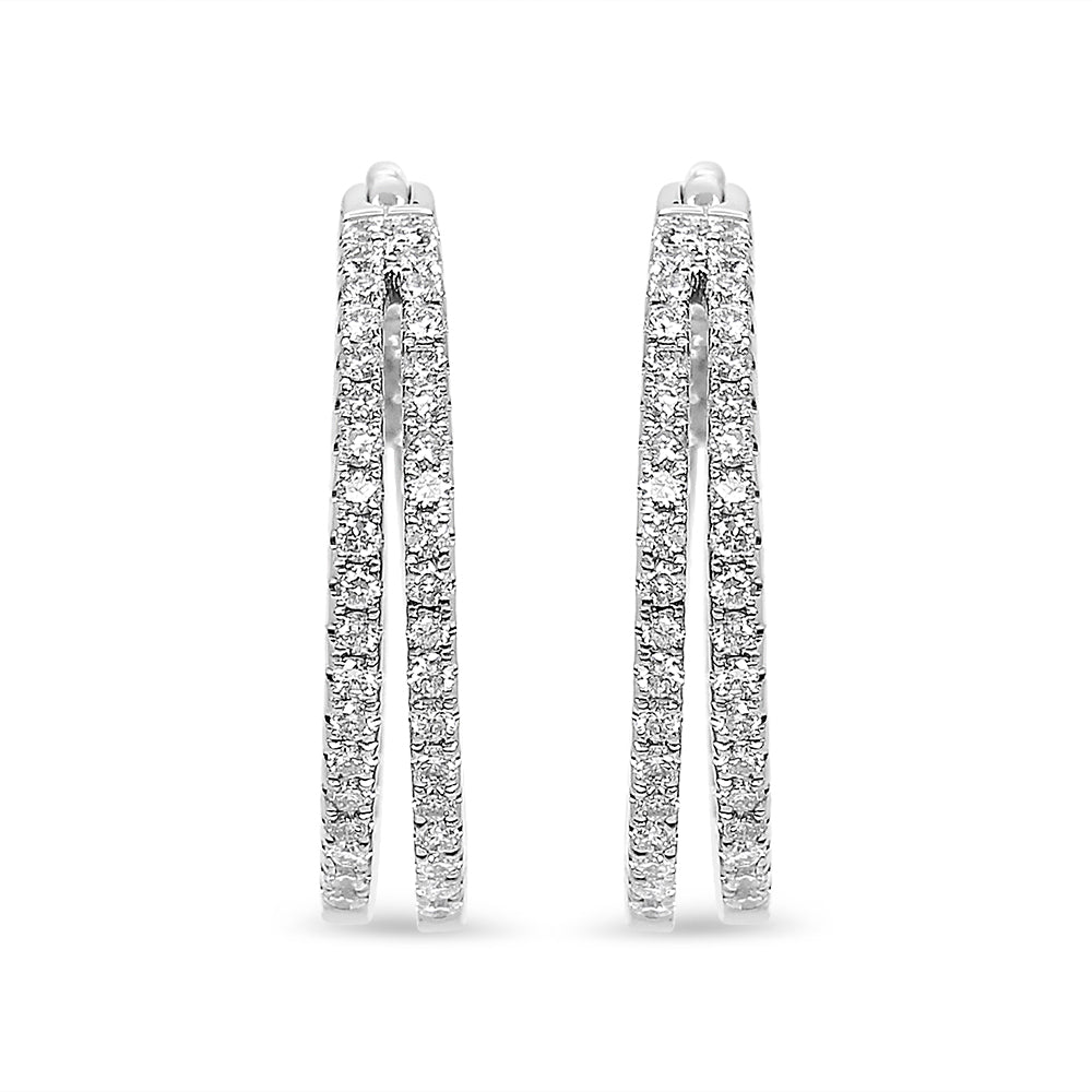 14K White Gold 1.00 Cttw Diamond Inside Out Double Row Split Criss Cross 3/4&quot; Inch Hoop Earrings (F-G Color, SI1-SI2 Clarity) - LinkagejewelrydesignLinkagejewelrydesign