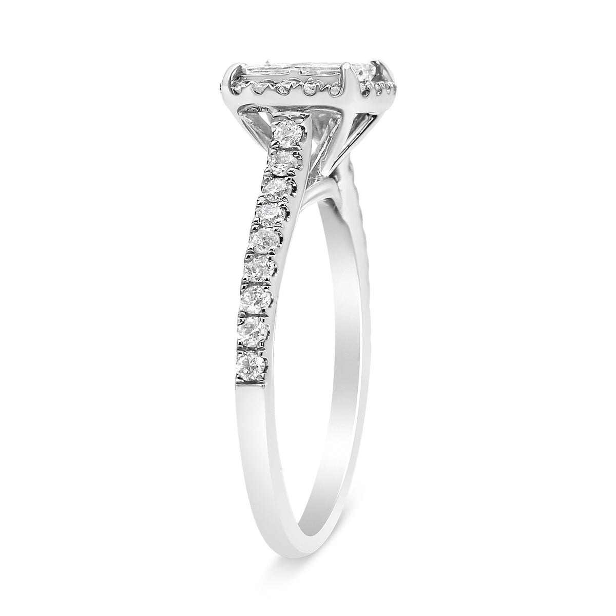 14K White Gold 1.00 Cttw Invisible Set Princess Diamond Composite Cushion Shaped Engagement Ring (H-I Color, I1-I2 Clarity) - Size 7 - LinkagejewelrydesignLinkagejewelrydesign