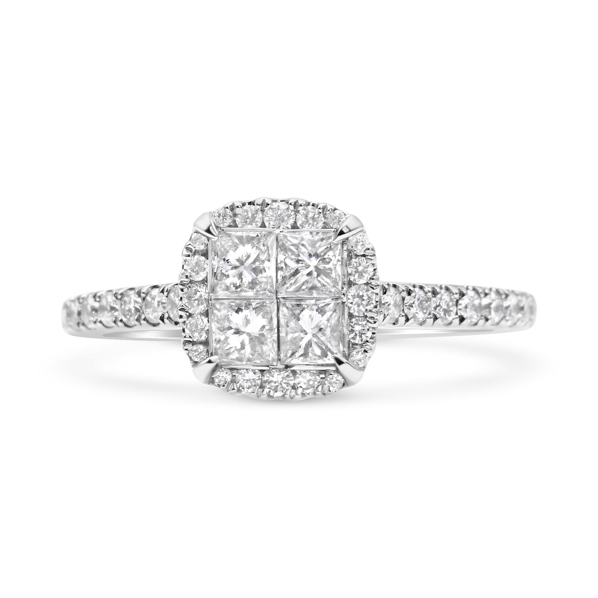 14K White Gold 1.00 Cttw Invisible Set Princess Diamond Composite Cushion Shaped Engagement Ring (H-I Color, I1-I2 Clarity) - Size 7 - LinkagejewelrydesignLinkagejewelrydesign