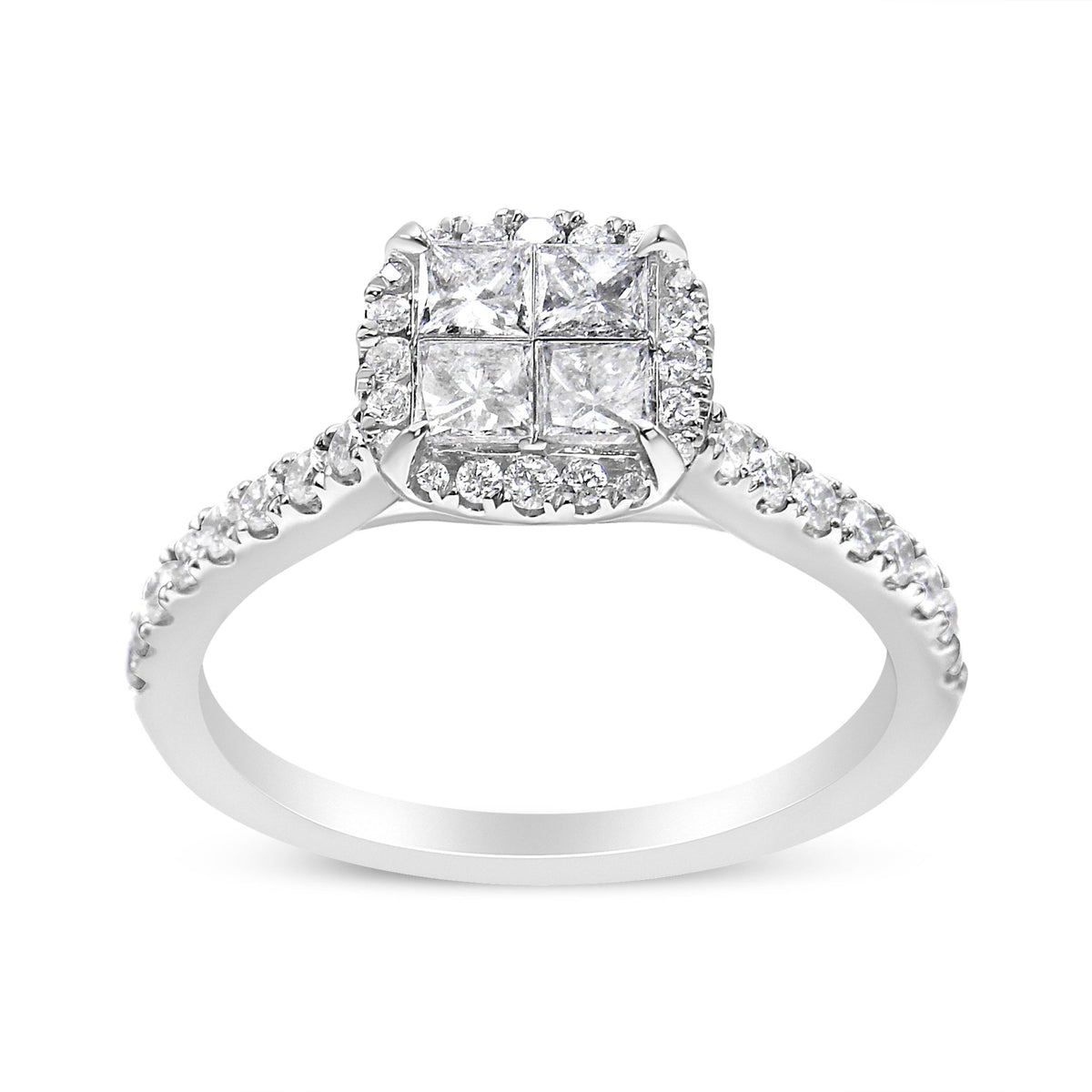14K White Gold 1.00 Cttw Invisible Set Princess Diamond Composite Cushion Shaped Engagement Ring (H-I Color, I1-I2 Clarity) - Size 7 - LinkagejewelrydesignLinkagejewelrydesign