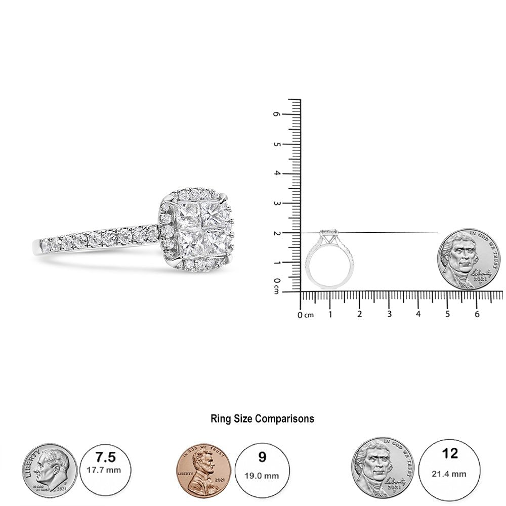 14K White Gold 1.00 Cttw Invisible Set Princess Diamond Composite Cushion Shaped Engagement Ring (H-I Color, I1-I2 Clarity) - Size 7 - LinkagejewelrydesignLinkagejewelrydesign