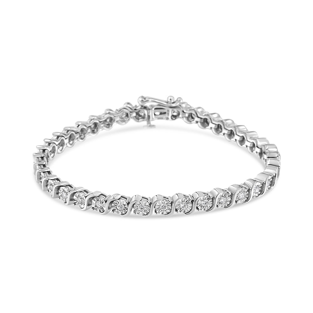 14K White Gold 1.00 Cttw Lab Grown Diamond Round Miracle Plate and &quot;S&quot; Link Tennis Bracelet (F-G Color, VS2-SI1 Clarity) Size 7&quot; - LinkagejewelrydesignLinkagejewelrydesign