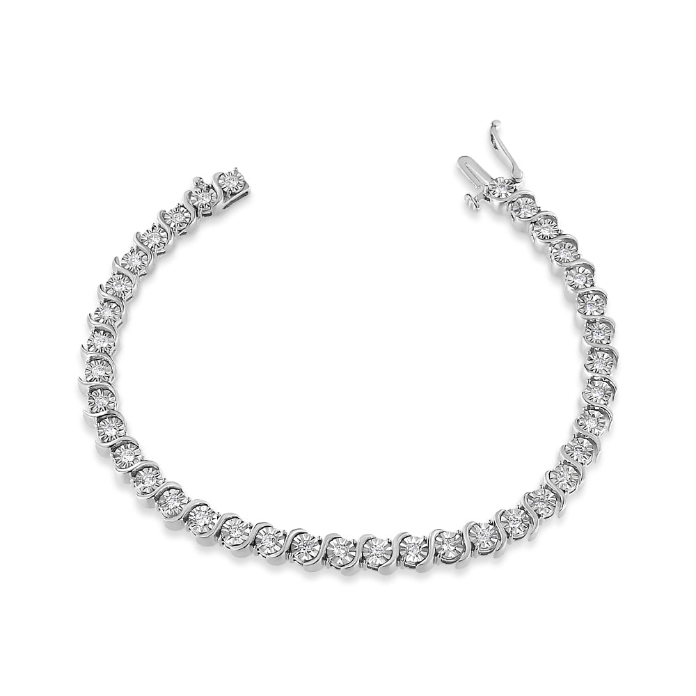 14K White Gold 1.00 Cttw Lab Grown Diamond Round Miracle Plate and &quot;S&quot; Link Tennis Bracelet (F-G Color, VS2-SI1 Clarity) Size 7&quot; - LinkagejewelrydesignLinkagejewelrydesign