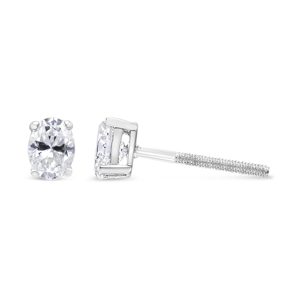 14K White Gold 1.00 Cttw Lab Grown Oval Solitaire Diamond Stud Earrings (F-G Color, VS2-SI1 Clarity) - LinkagejewelrydesignLinkagejewelrydesign