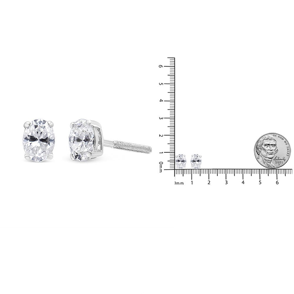 14K White Gold 1.00 Cttw Lab Grown Oval Solitaire Diamond Stud Earrings (F-G Color, VS2-SI1 Clarity) - LinkagejewelrydesignLinkagejewelrydesign