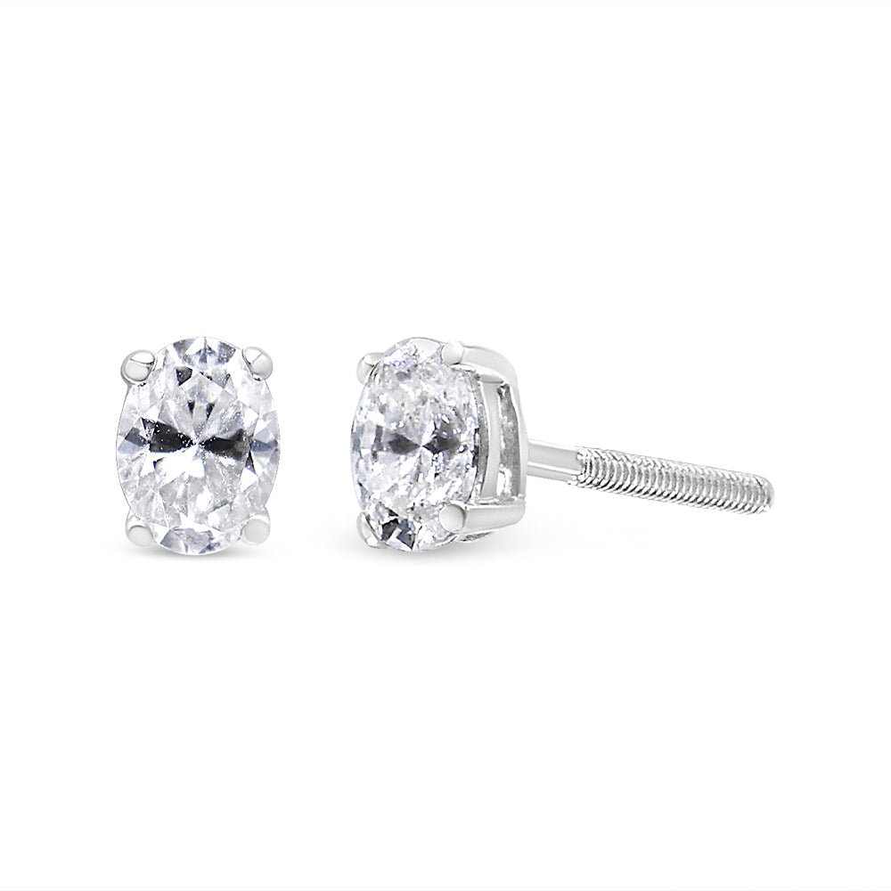 14K White Gold 1.00 Cttw Lab Grown Oval Solitaire Diamond Stud Earrings (F-G Color, VS2-SI1 Clarity) - LinkagejewelrydesignLinkagejewelrydesign