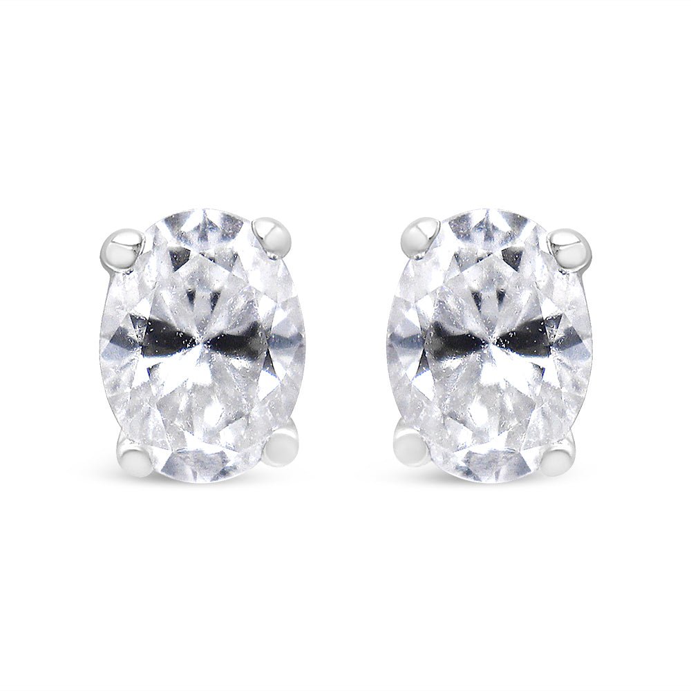 14K White Gold 1.00 Cttw Lab Grown Oval Solitaire Diamond Stud Earrings (F-G Color, VS2-SI1 Clarity) - LinkagejewelrydesignLinkagejewelrydesign