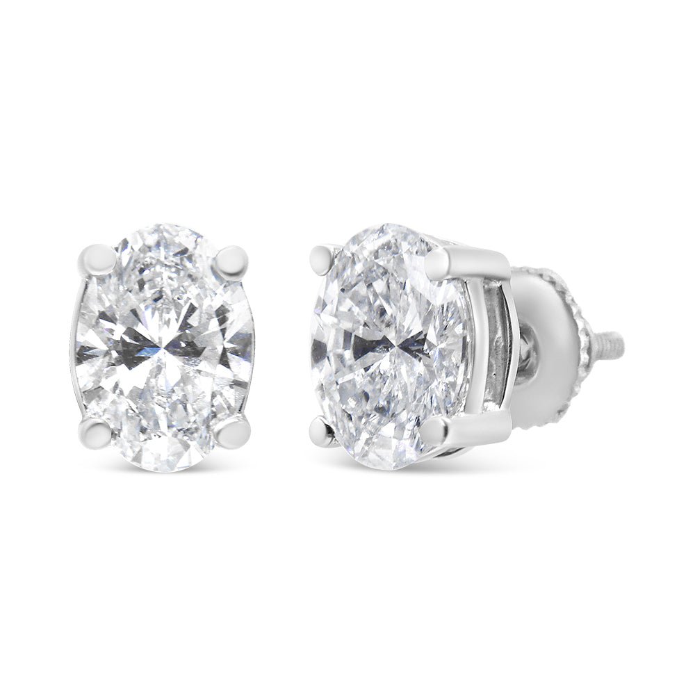 14K White Gold 1.00 Cttw Lab Grown Oval Solitaire Diamond Stud Earrings (F-G Color, VS2-SI1 Clarity) - LinkagejewelrydesignLinkagejewelrydesign