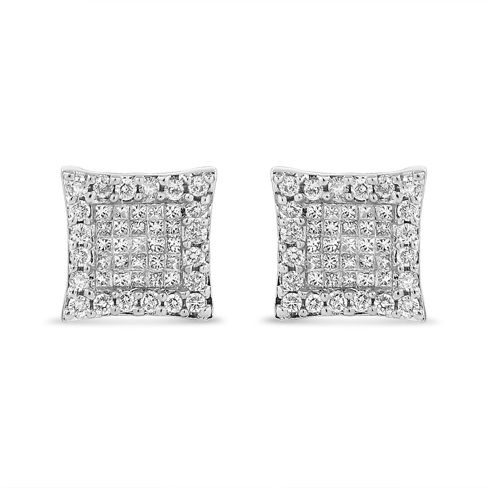 14K White Gold 1.00 Cttw Princess And Round-Cut Diamond Square Stud Earrings (G-H Color, SI1-SI2 Clarity) - LinkagejewelrydesignLinkagejewelrydesign