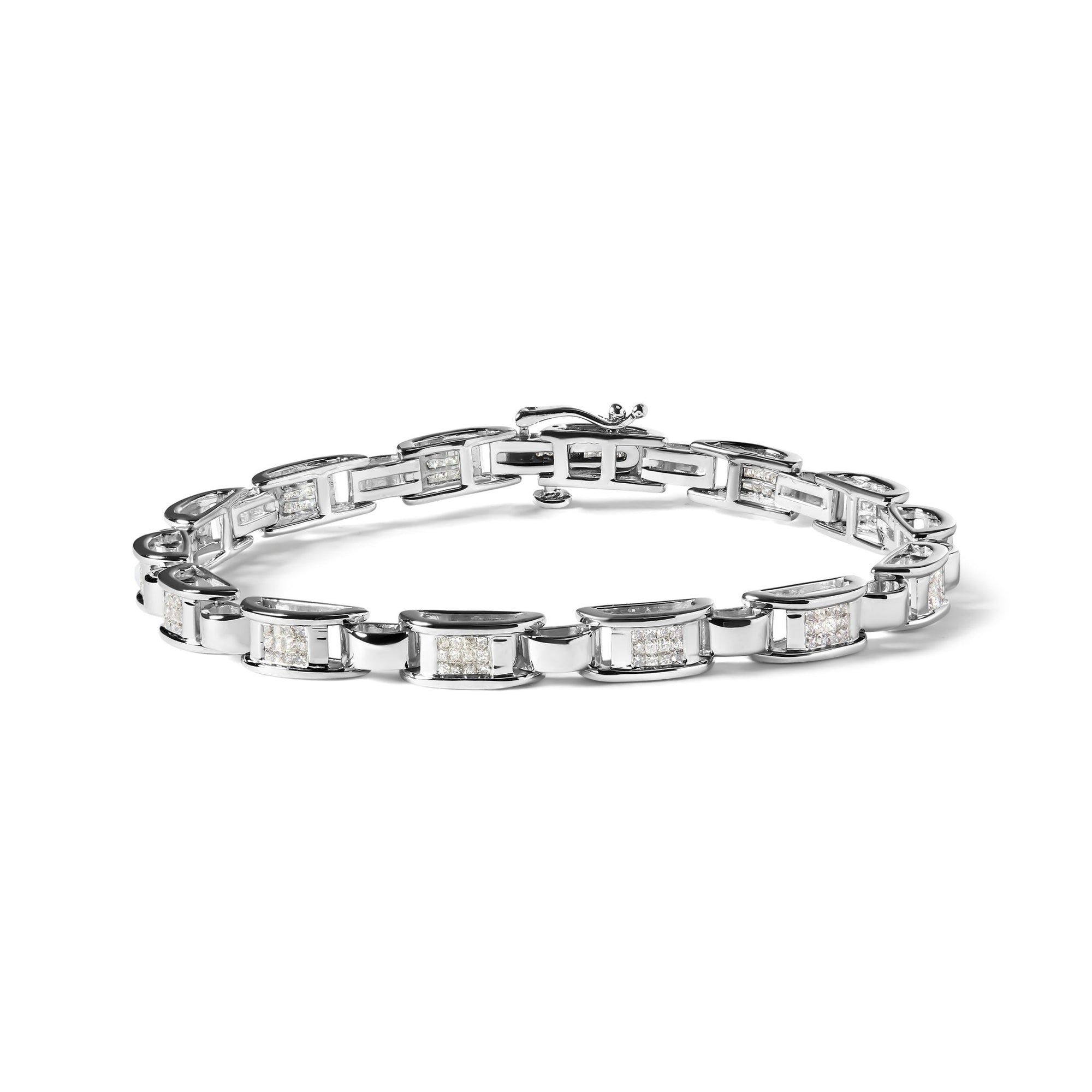 14K White Gold 1.00 Cttw Princess-Cut Diamond Link Bracelet (I-J Color, I1-I2 Clarity) - Size 7.25 - LinkagejewelrydesignLinkagejewelrydesign