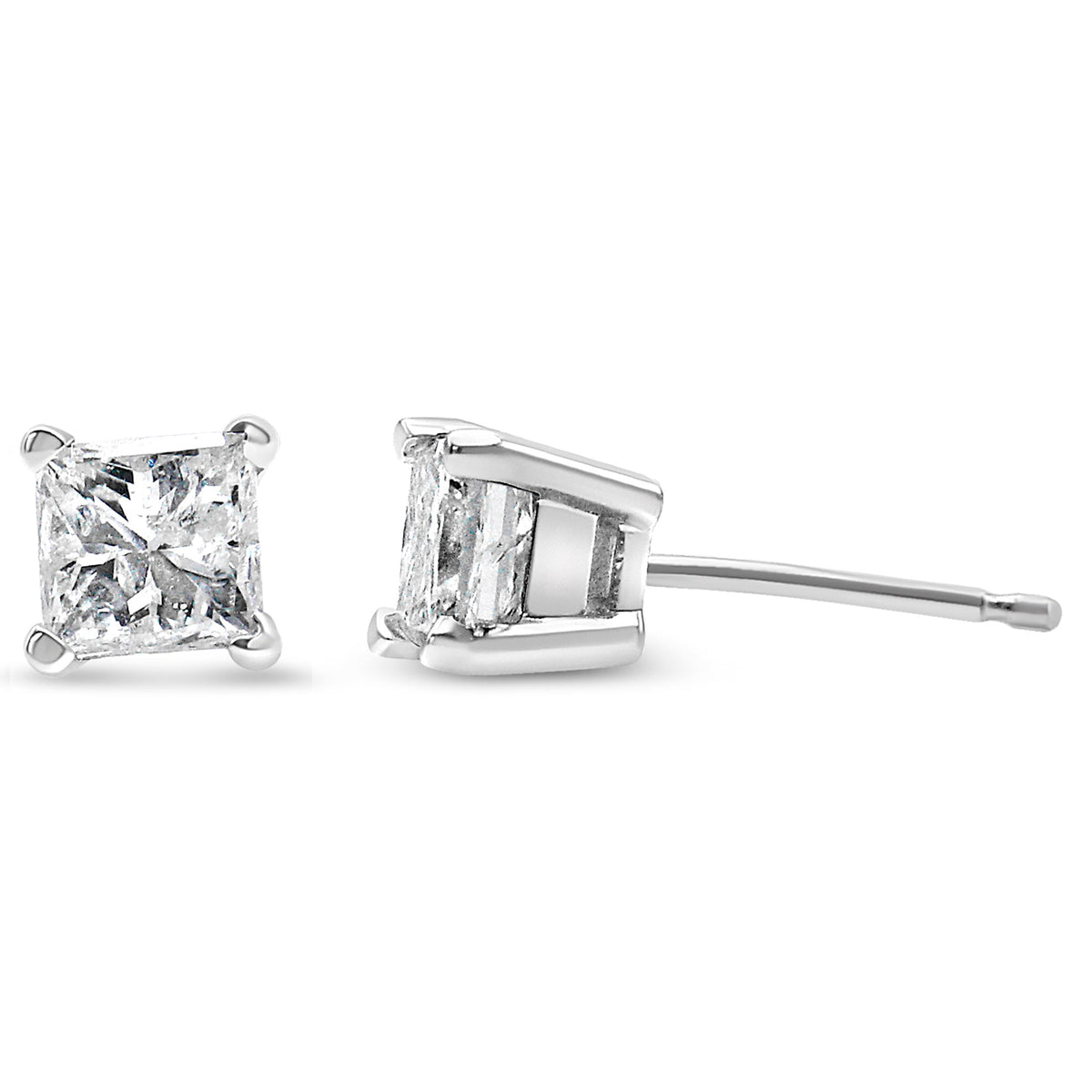 14K White Gold 1.00 Cttw Princess-Cut Square Near Colorless Diamond Classic 4-Prong Solitaire Stud Earrings (G-H Color, SI1-SI2 Clarity) - LinkagejewelrydesignLinkagejewelrydesign