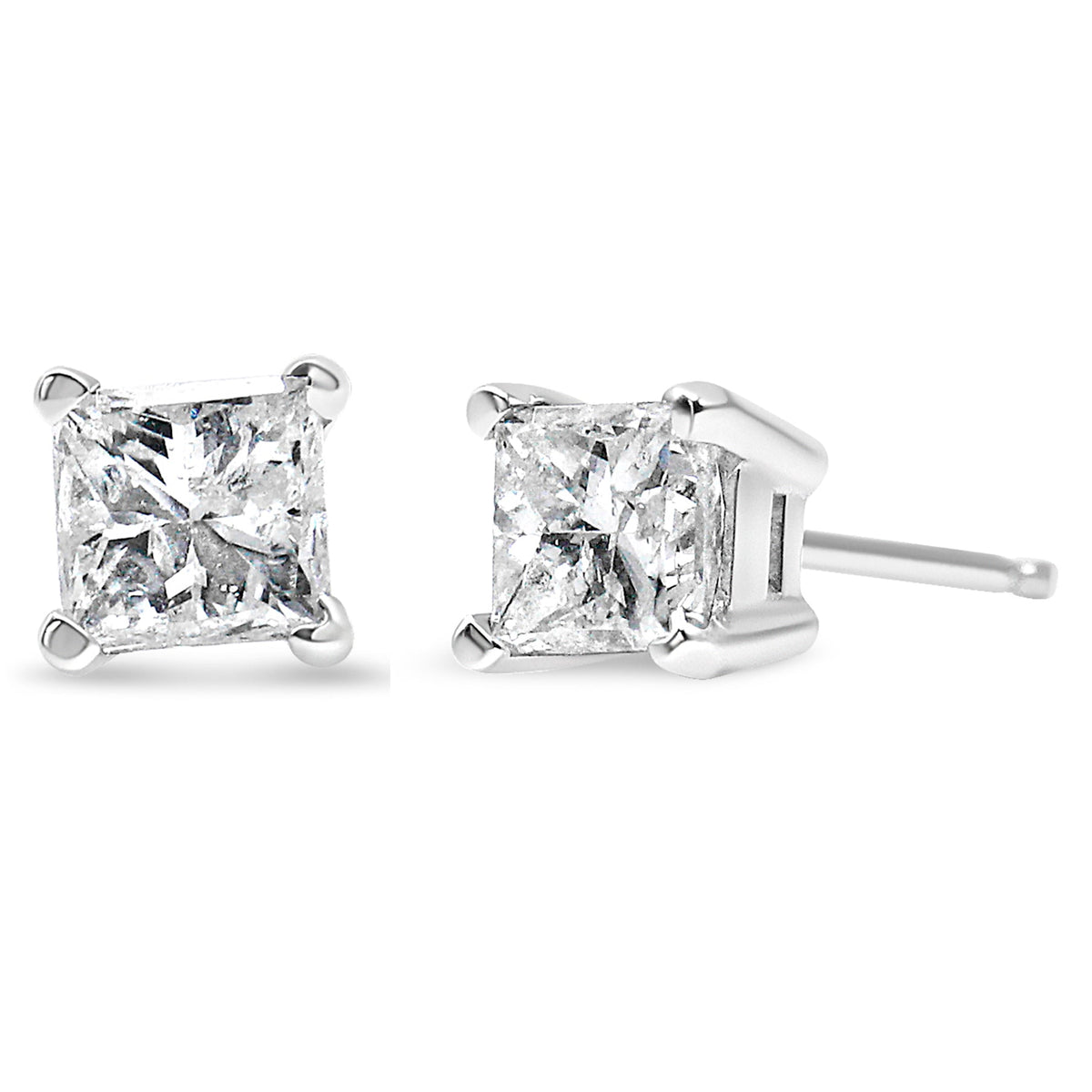 14K White Gold 1.00 Cttw Princess-Cut Square Near Colorless Diamond Classic 4-Prong Solitaire Stud Earrings (G-H Color, SI1-SI2 Clarity) - LinkagejewelrydesignLinkagejewelrydesign