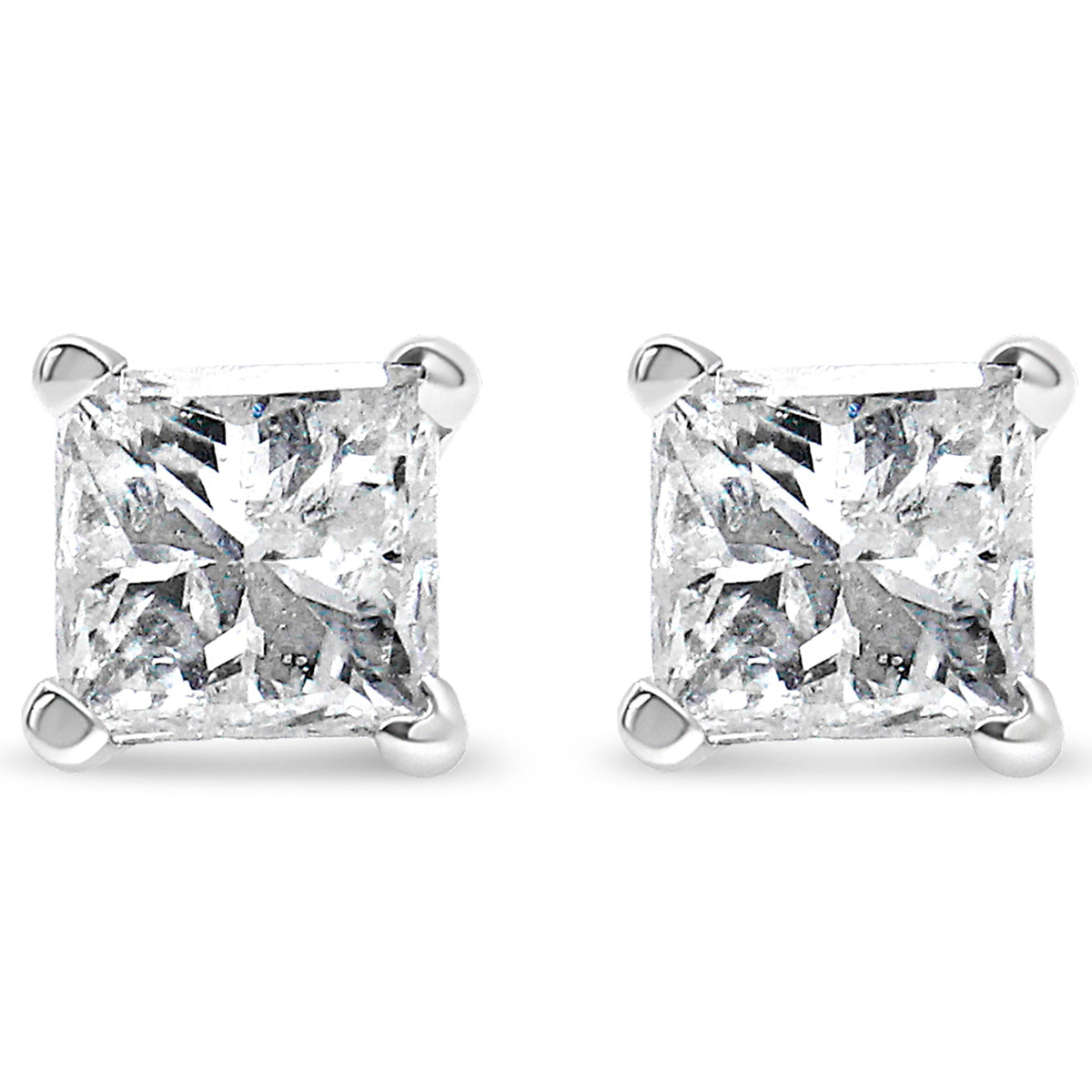 14K White Gold 1.00 Cttw Princess-Cut Square Near Colorless Diamond Classic 4-Prong Solitaire Stud Earrings (G-H Color, SI1-SI2 Clarity) - LinkagejewelrydesignLinkagejewelrydesign