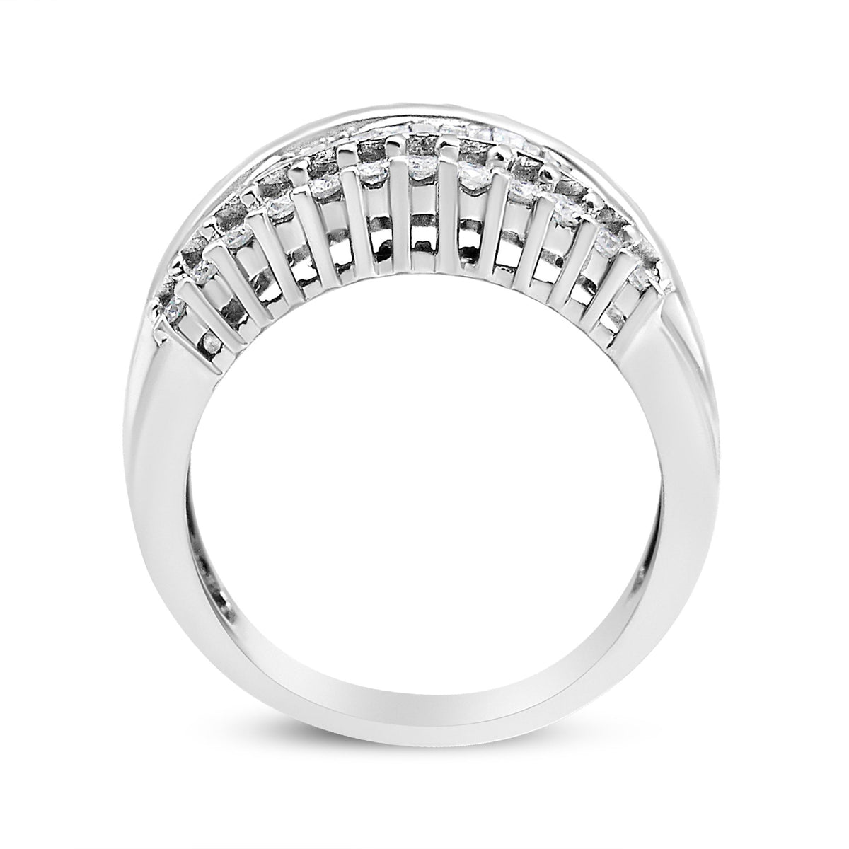 14K White Gold 1.00 Cttw Round and Baguette-Cut Diamond Modern Band Ring (H-I Color, SI2-I1 Clarity) - Ring Size 7 - LinkagejewelrydesignLinkagejewelrydesign
