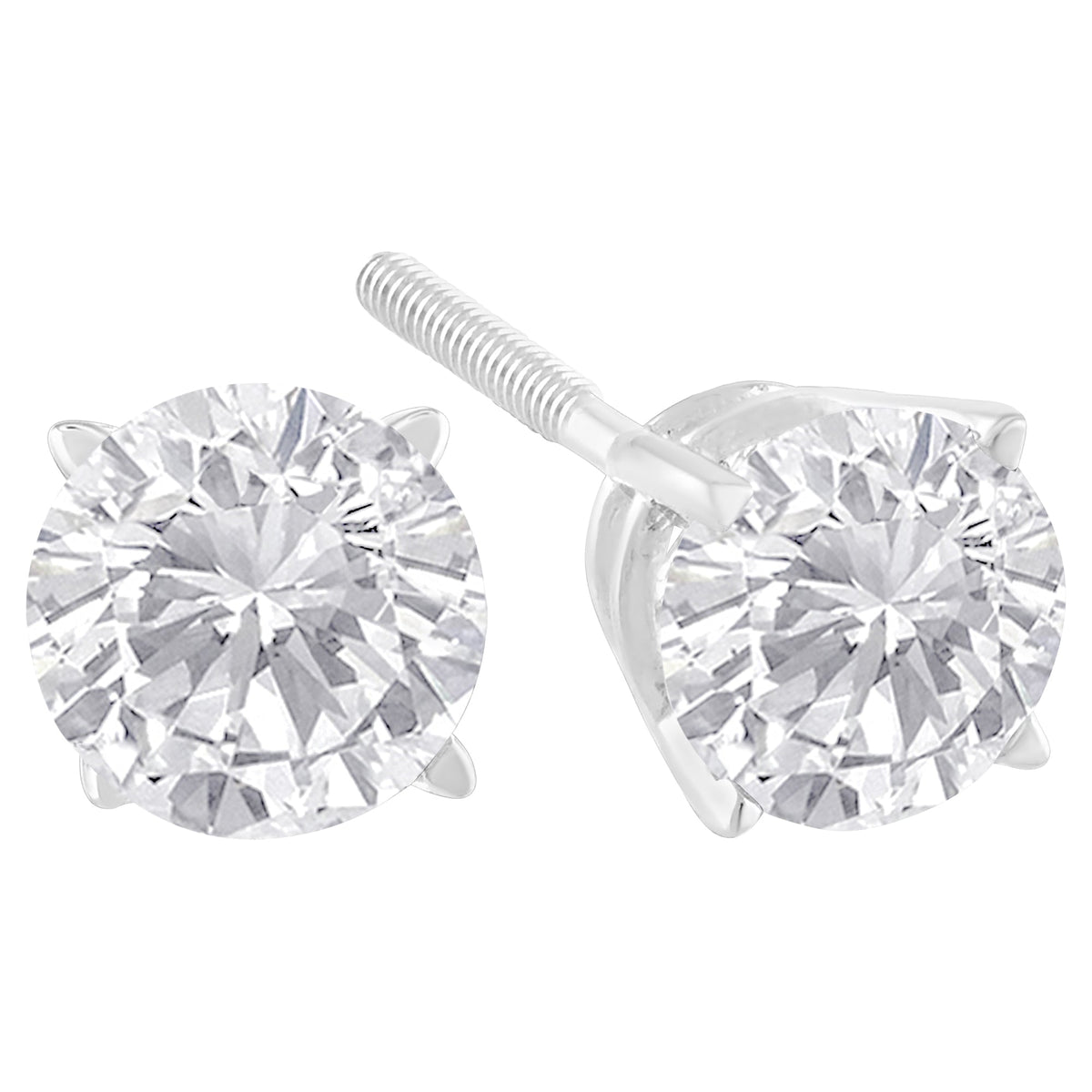 14K White Gold 1.00 Cttw Round Brilliant-Cut Diamond Classic 4-Prong Stud Earrings with Screw Backs (H-I Color, I1-I2 Clarity) - LinkagejewelrydesignLinkagejewelrydesign