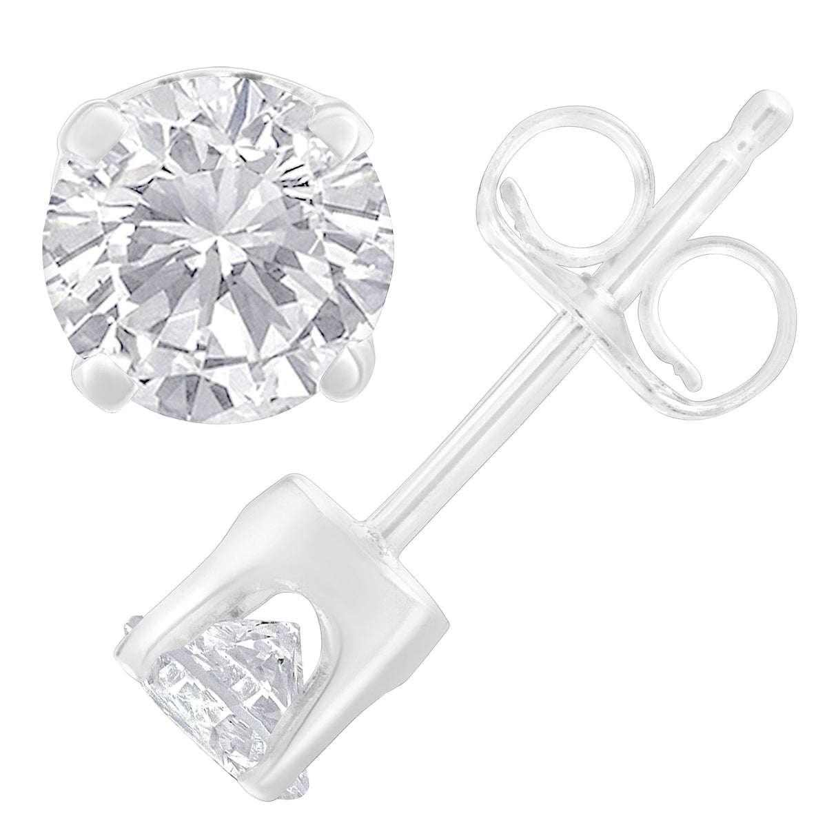 14K White Gold 1.00 Cttw Round Brilliant-Cut Near Colorless Diamond Classic 4-Prong Stud Earrings (H-I Color, I1-I2 Clarity) - LinkagejewelrydesignLinkagejewelrydesign