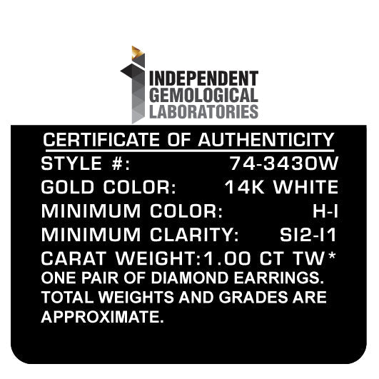 14K White Gold 1.00 Cttw Round Brilliant-Cut Near Colorless Diamond Classic 4-Prong Stud Earrings (H-I Color, I1-I2 Clarity) - LinkagejewelrydesignLinkagejewelrydesign