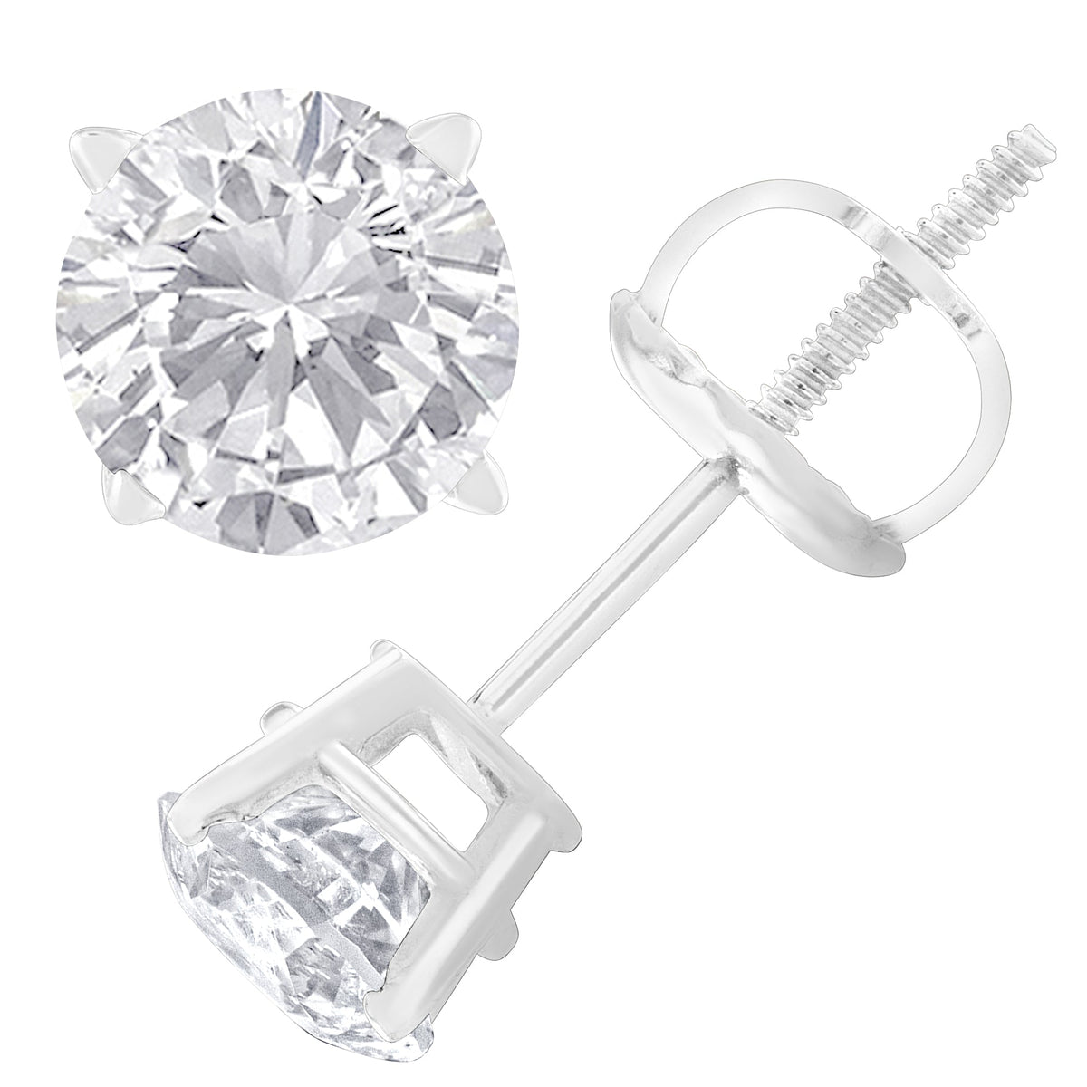 14K White Gold 1.00 Cttw Round Brilliant-Cut Near Colorless Diamond Classic 4-Prong Stud Earrings with Screw Backs (J-K Color, SI1-SI2 Clarity) - LinkagejewelrydesignLinkagejewelrydesign