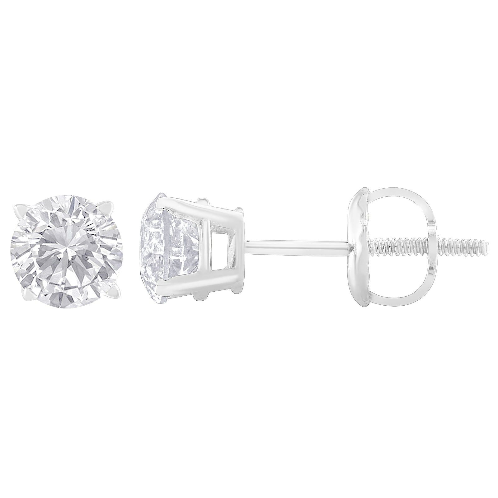 14K White Gold 1.00 Cttw Round Brilliant-Cut Near Colorless Diamond Classic 4-Prong Stud Earrings with Screw Backs (J-K Color, SI1-SI2 Clarity) - LinkagejewelrydesignLinkagejewelrydesign