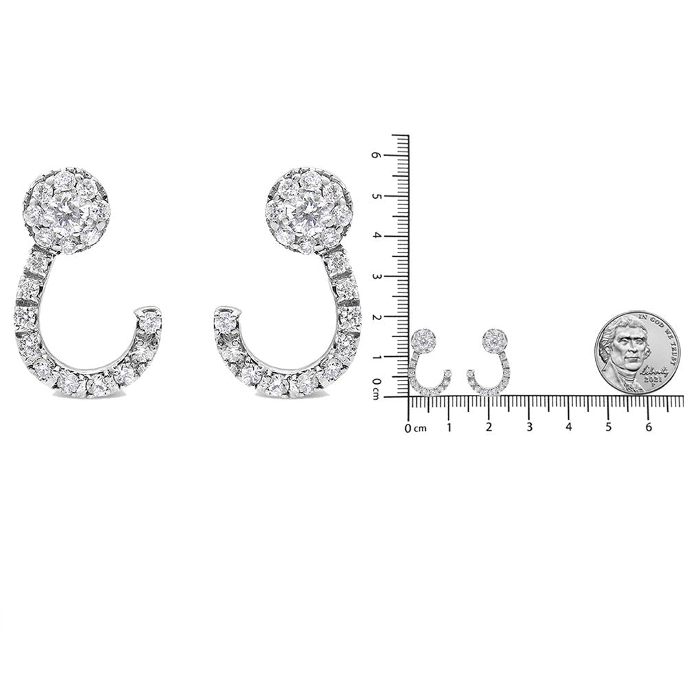 14K White Gold 1.00 Cttw Round-Cut Diamond Curved Cluster Drop Stud Earrings (G-H Color, SI1-SI2 Clarity) - LinkagejewelrydesignLinkagejewelrydesign