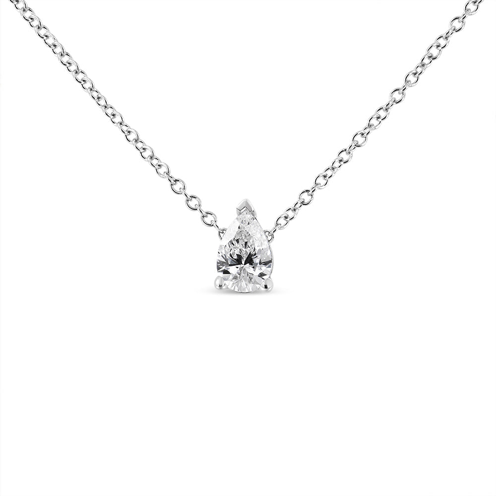 14K White Gold 1/10 Cttw Pear Shape Lab Grown Diamond Solitaire Pendant Necklace (F-G Color, VS2-SI1 Clarity) - LinkagejewelrydesignLinkagejewelrydesign