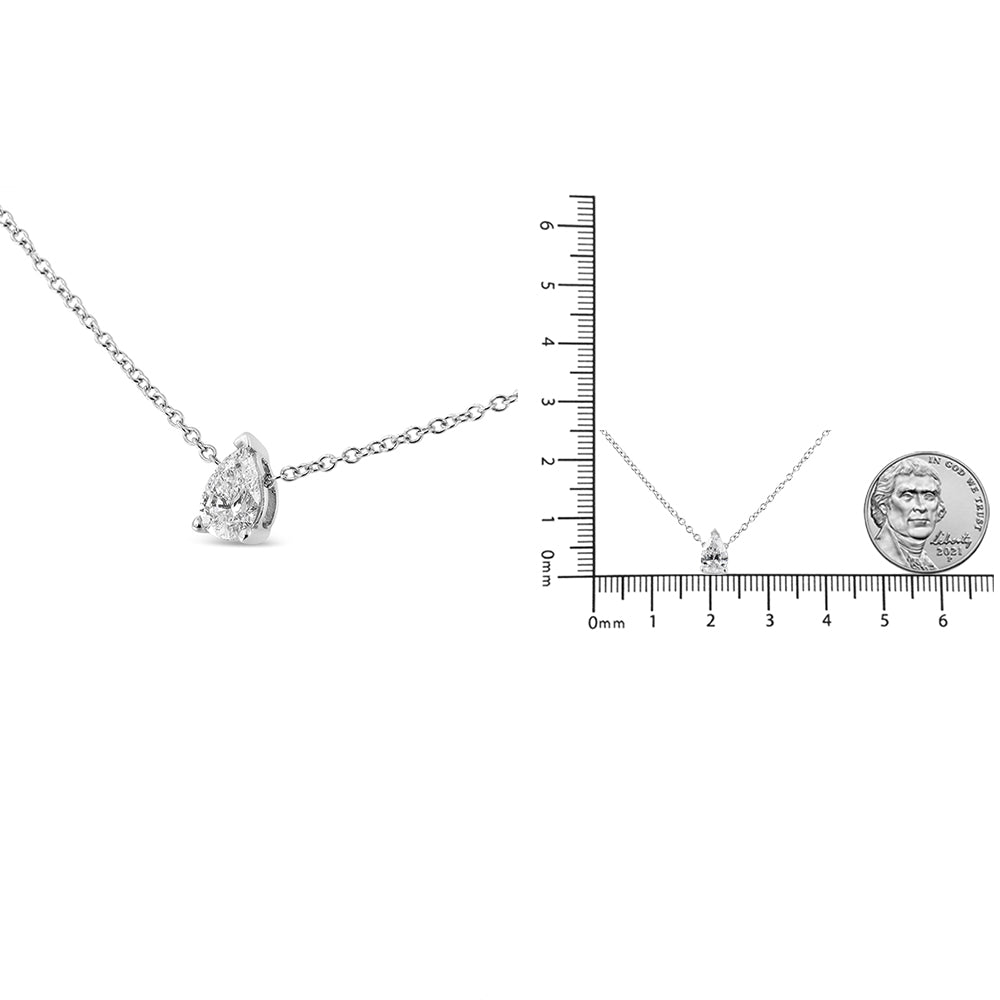 14K White Gold 1/10 Cttw Pear Shape Lab Grown Diamond Solitaire Pendant Necklace (F-G Color, VS2-SI1 Clarity) - LinkagejewelrydesignLinkagejewelrydesign