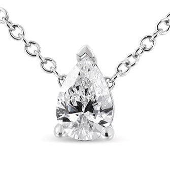 14K White Gold 1/10 Cttw Pear Shape Lab Grown Diamond Solitaire Pendant Necklace (F-G Color, VS2-SI1 Clarity) - LinkagejewelrydesignLinkagejewelrydesign