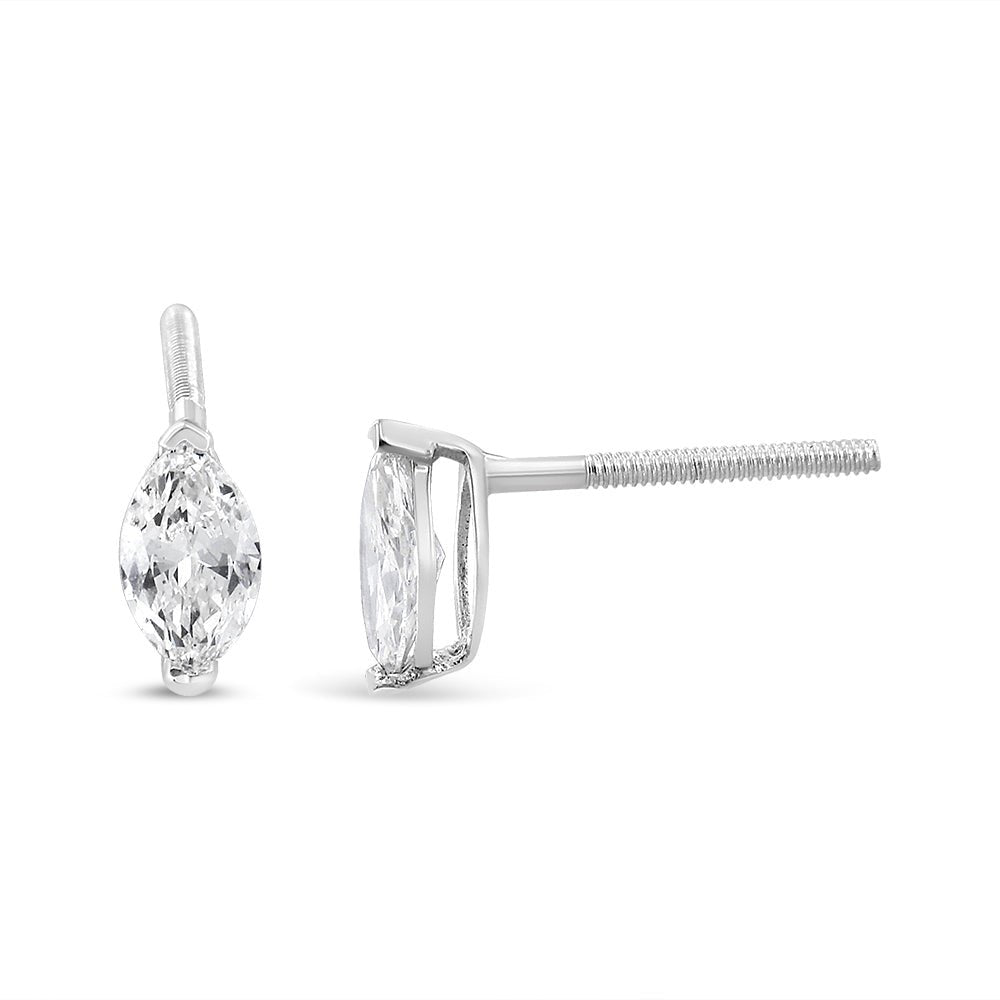 14K White Gold 1/2 Cttw 2 Prong Set Marquise Solitaire Lab Grown Diamond Stud Earrings (F-G Color, VS2-SI1 Clarity) - LinkagejewelrydesignLinkagejewelrydesign